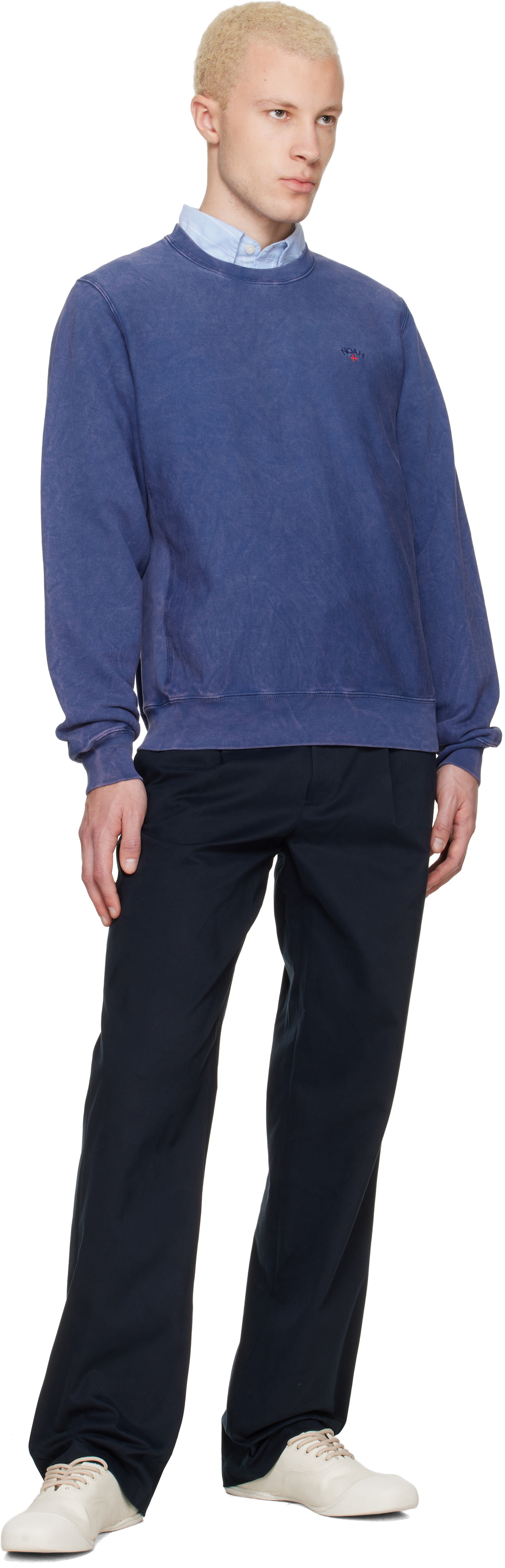 Noah Navy Sanded Twill Pleated Trousers