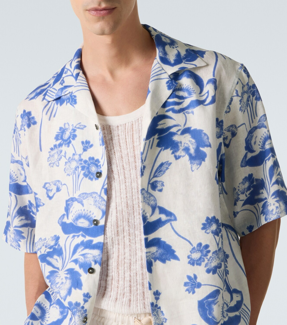 Commas Floral linen bowling shirt