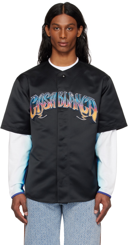Photo: Casablanca Black Gothic Short Sleeve Baseball Shirt