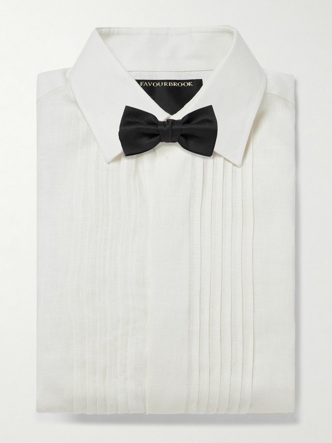 Favourbrook - Pintucked Linen Tuxedo Shirt - White