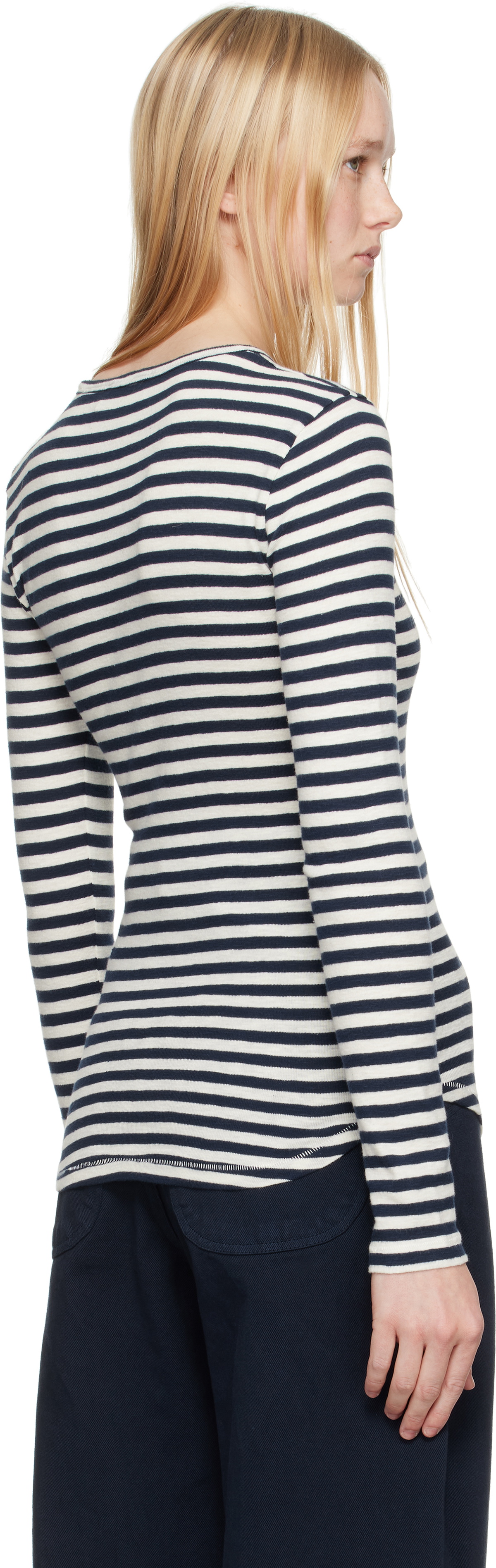 YMC Navy & White Earth Stripe T-shirt