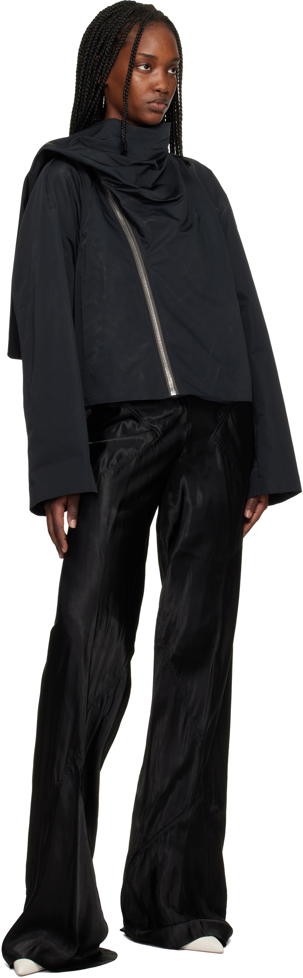 Rick Owens Black Temple Cropped Scarf Flight Jacket