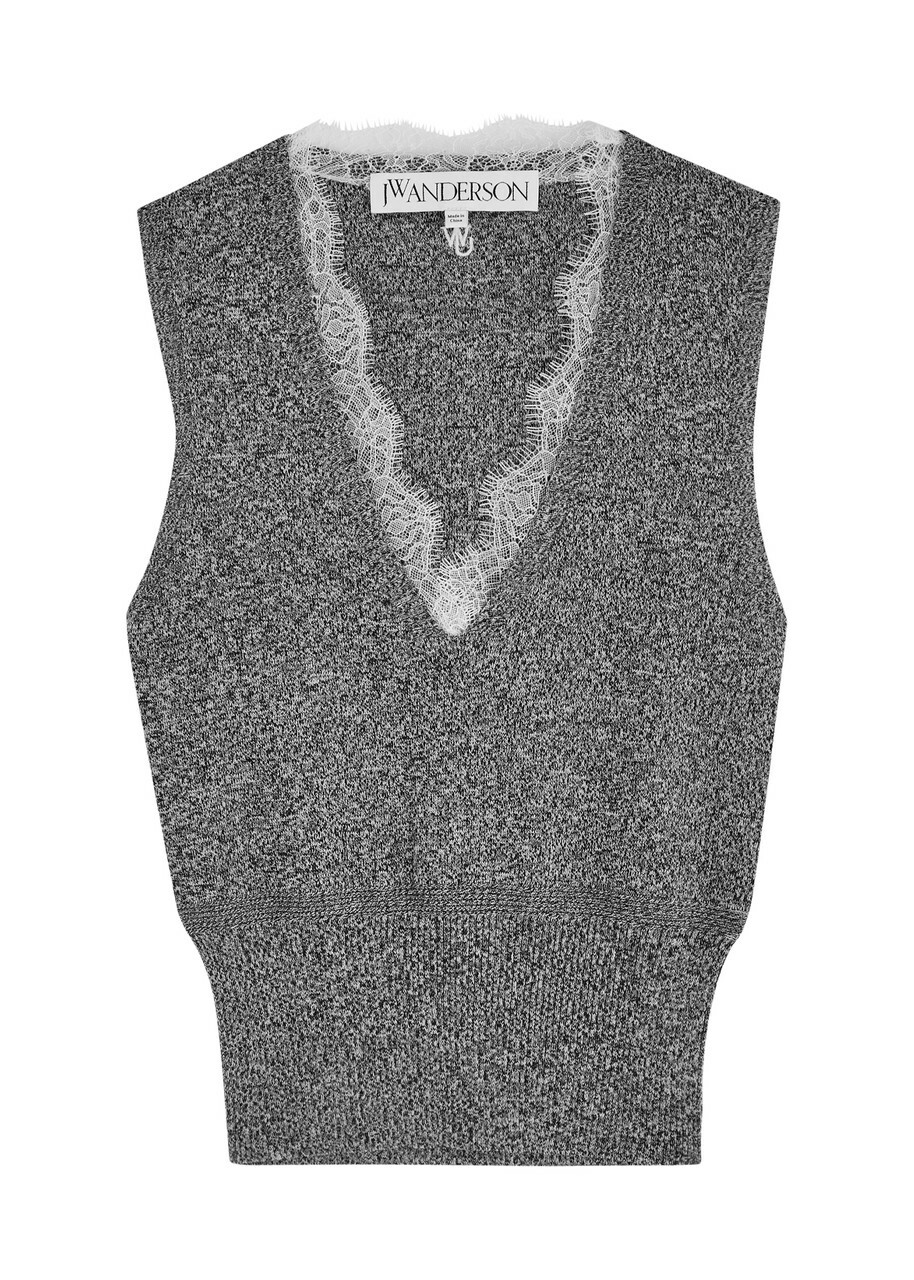 JW Anderson Lace-trimmed Cotton-blend Vest Grey