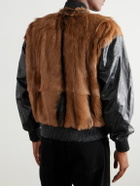 424 - City Striped Goat Hair and Leather Bomber Jacket - Brown