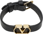 Valentino Garavani Black VLogo Signature Grainy Calfskin Bracelet