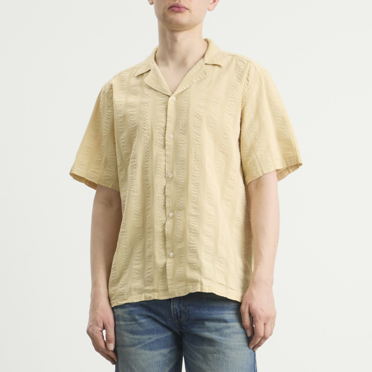 Foret Men's Peer Jacquard Stripe Vacation Shirt in Vintage Yellow