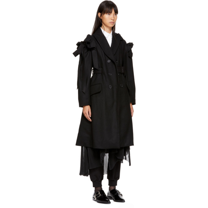 Simone Rocha Black Wool Bows Belted Coat Simone Rocha