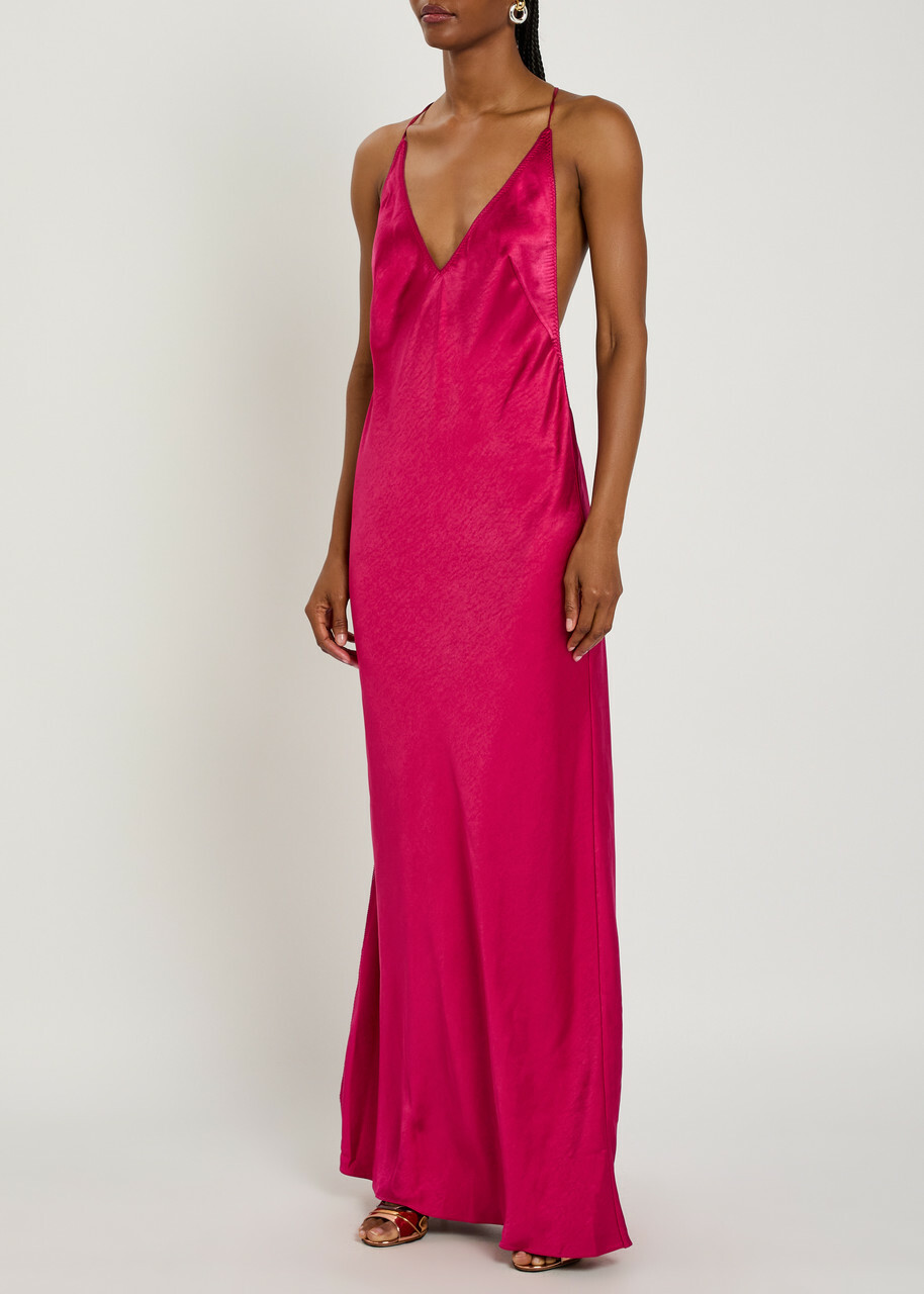 Anna October Justina Open-back Satin Maxi Dress Dark Red