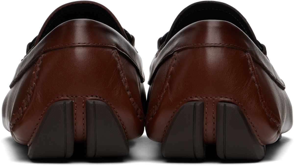 Salvatore Ferragamo Gancini Ornament Driver Loafers Brown Leather Ferragamo Brown Gancini Ornament Driver Loafers Salvatore  main image 3