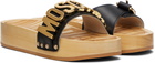 Moschino Beige & Black Calfskin Wood Sandals