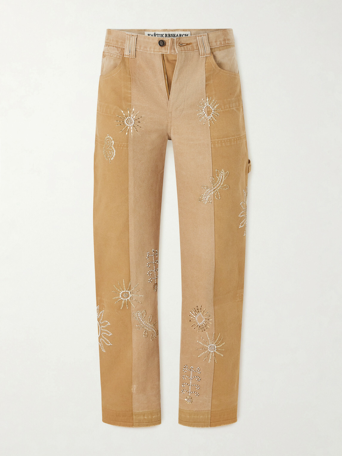 Kartik Research - Zardozi Straight-Leg Embellished Paneled Cotton-Canvas Trousers - Neutrals