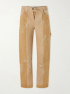 Kartik Research - Zardozi Straight-Leg Embellished Paneled Cotton-Canvas Trousers - Neutrals