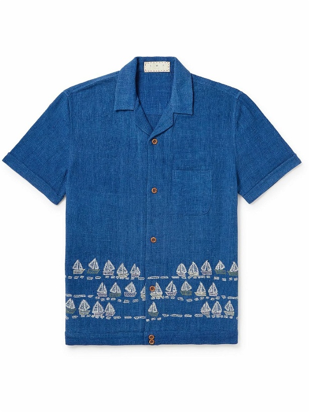 Photo: SMR Days - Paraiso Camp-Collar Embroidered Cotton Shirt - Blue