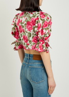 Chloe Floral-print Cotton-poplin Cropped Blouse Pink