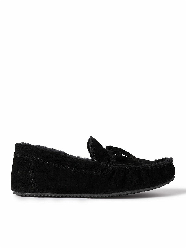 Photo: Mr P. - Shearling-Lined Suede Slippers - Black