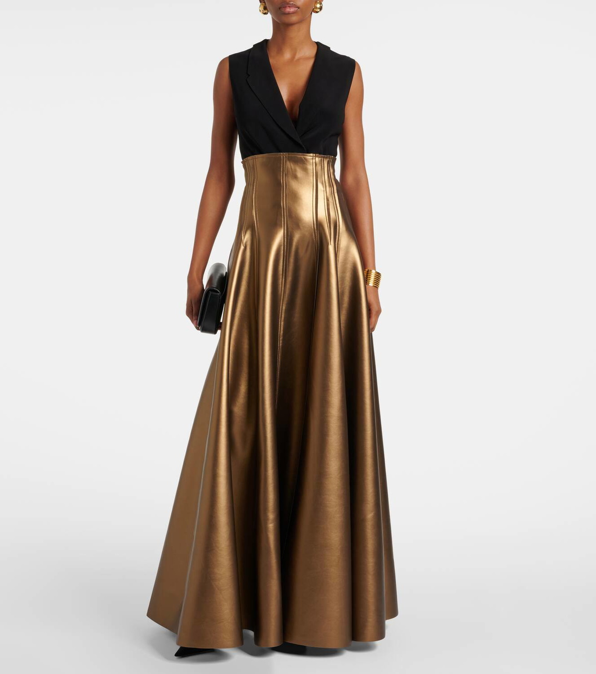 【Norma Kamali】 Jean fauxレザー maxiスカート Grace flared faux leather maxi skirt in black - Norma Kamali