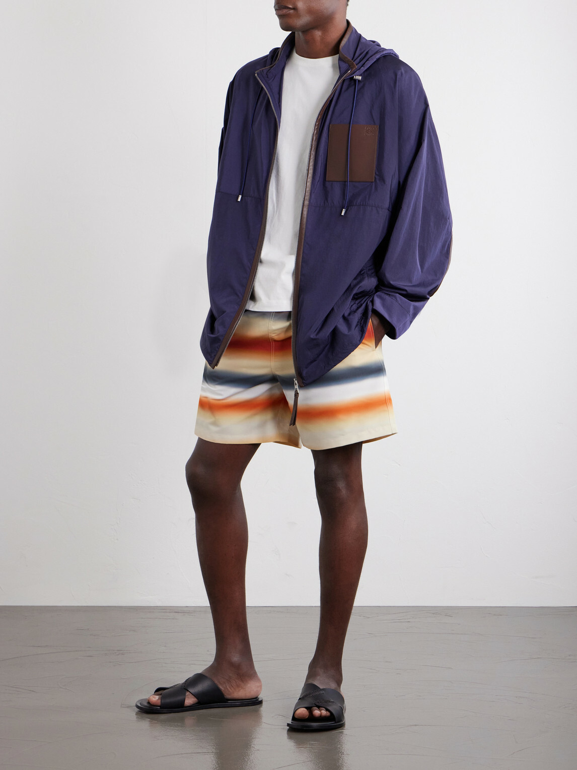 LOEWE - Paula's Ibiza Logo-Debossed Leather-Trimmed Ripstop Hooded Jacket - Blue