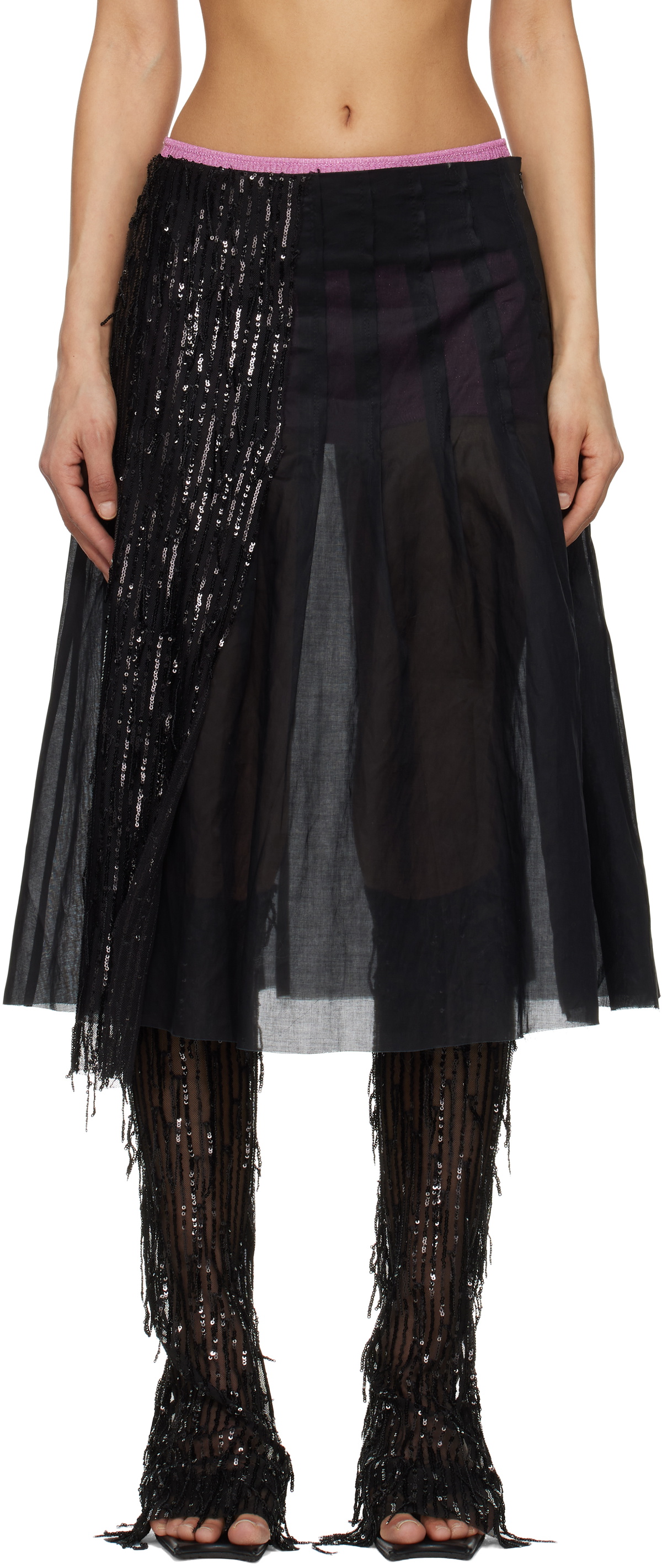 Edward Cuming Black Dripping Pleat Around Midi Skirt