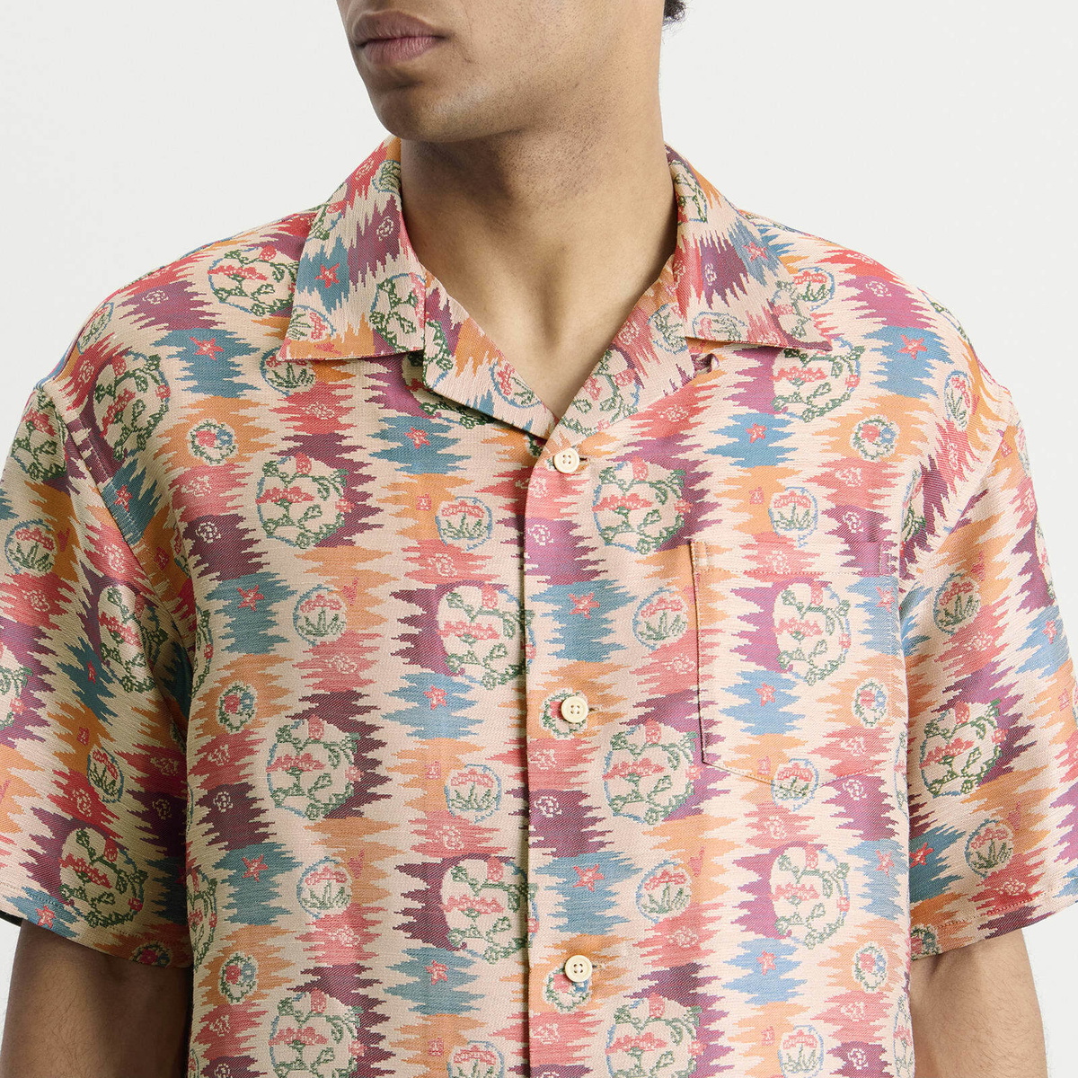 Visvim Men's Crosby Jacquard Silk Short Sleeve Shirt in Multi Visvim