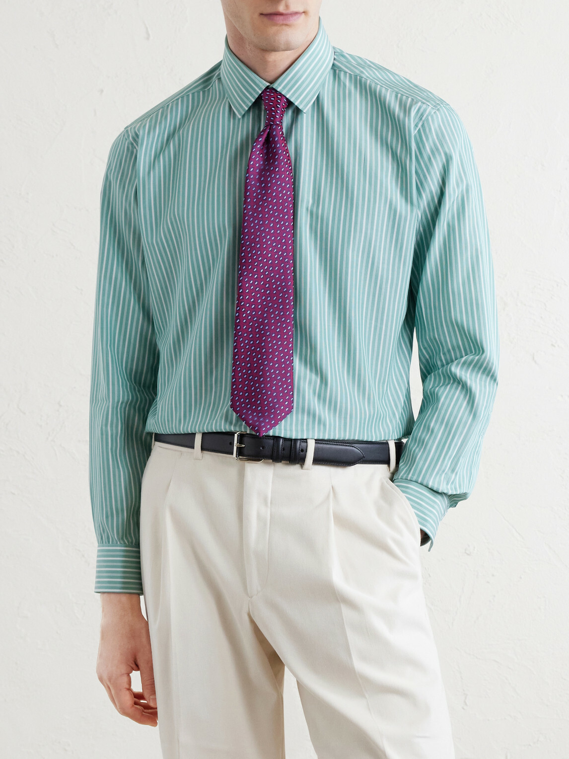 Charvet - Striped Cotton-Poplin Shirt - Green