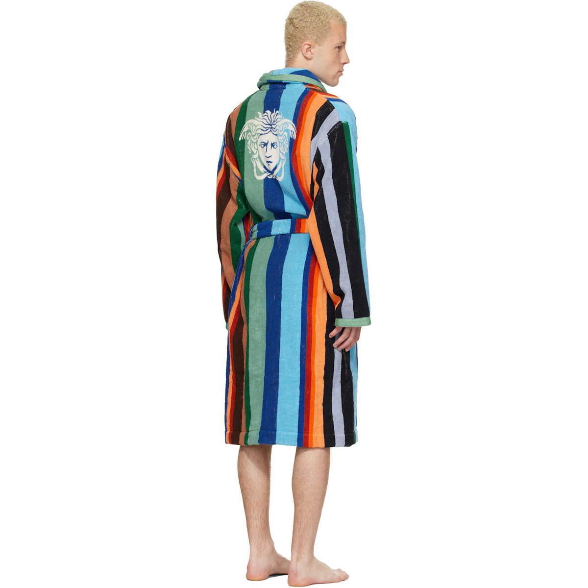 Versace Multicolor Striped Cotton-Terry Jacquard Bathrobe
