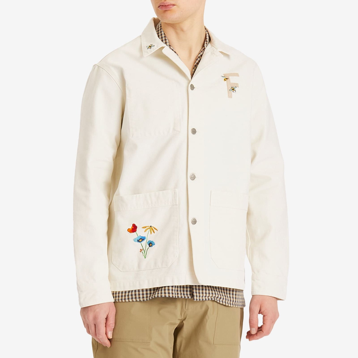 Foret Men's Rowan Embroidery Canvas Overshirt in Cloud