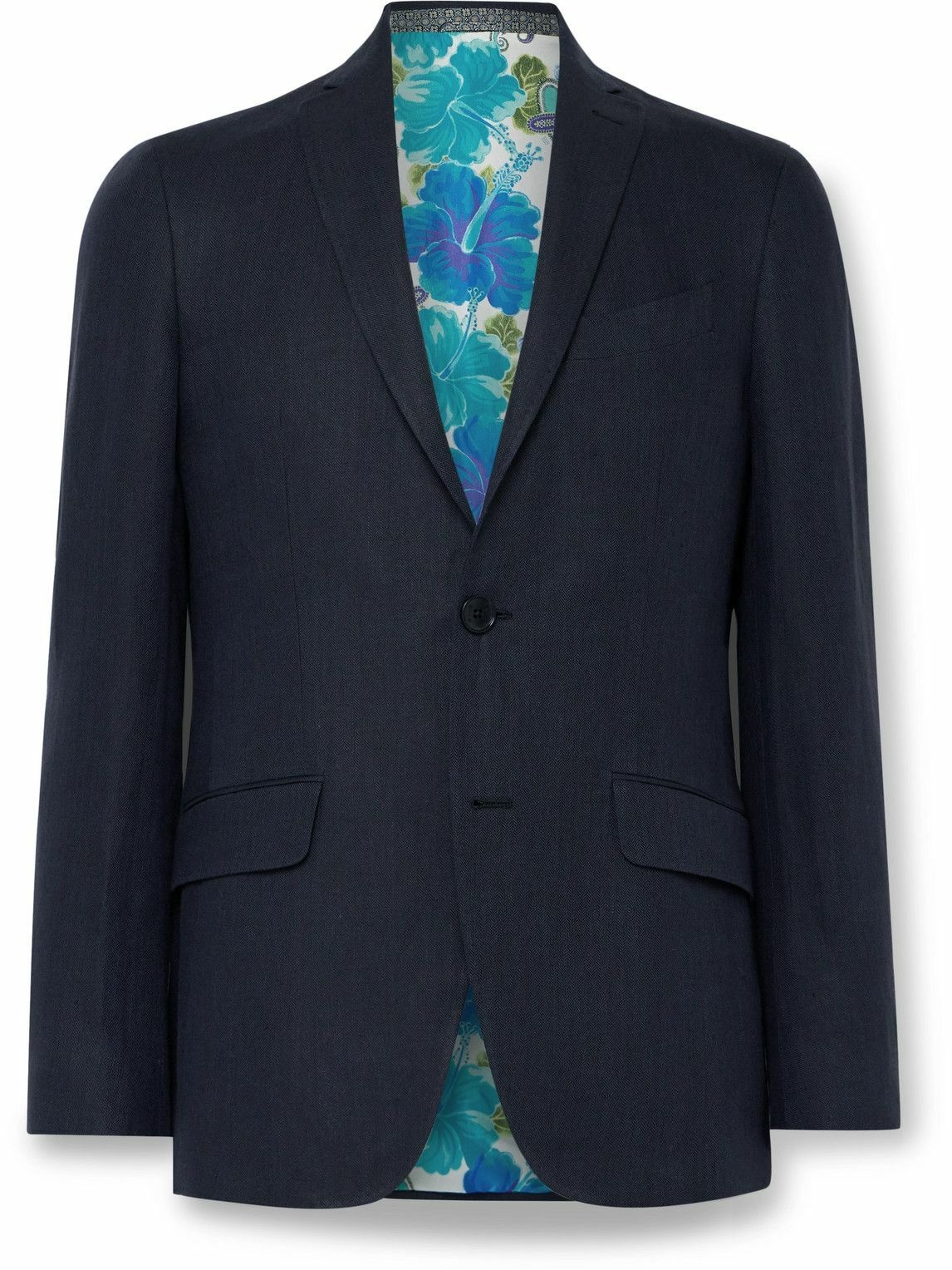 Photo: Etro - Slim-Fit Herringbone Linen Suit Jacket - Blue