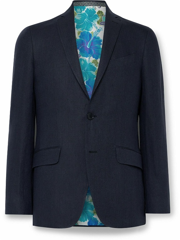 Photo: Etro - Slim-Fit Herringbone Linen Suit Jacket - Blue