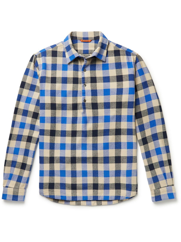 Photo: Barena - Checked Cotton-Flannel Half-Placket Shirt - Blue