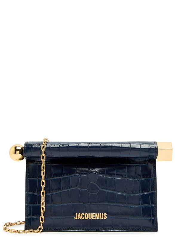 Photo: Jacquemus La Petite Pochette Rond Carré Crocodile-effect Leather Clutch - Navy - One Size