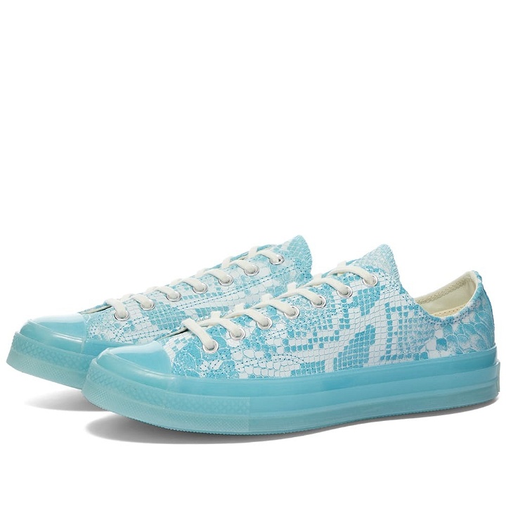 Photo: Converse x Golf Wang Chuck Taylor 1970's OX "Snake" Sneakers in Vintage White/Blue Topaz