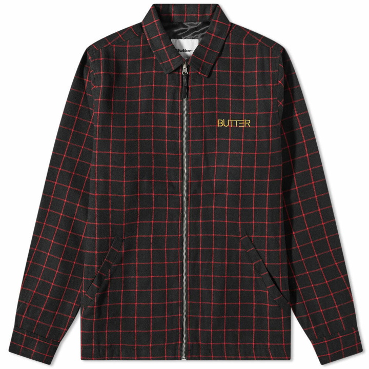 Photo: Butter Goods Men's Grid Plaid Zip Jacket in Navy/Red