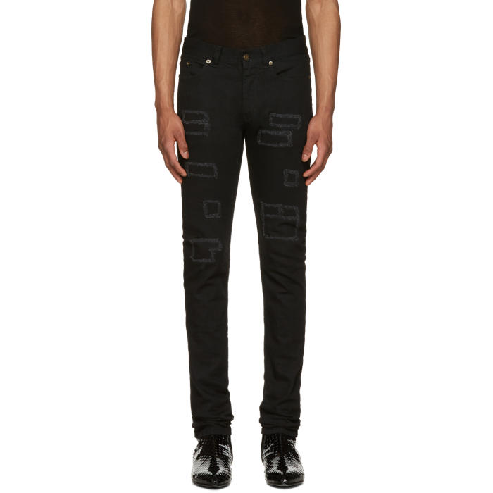 Photo: Saint Laurent Black Patched Low-Waisted Skinny Jeans