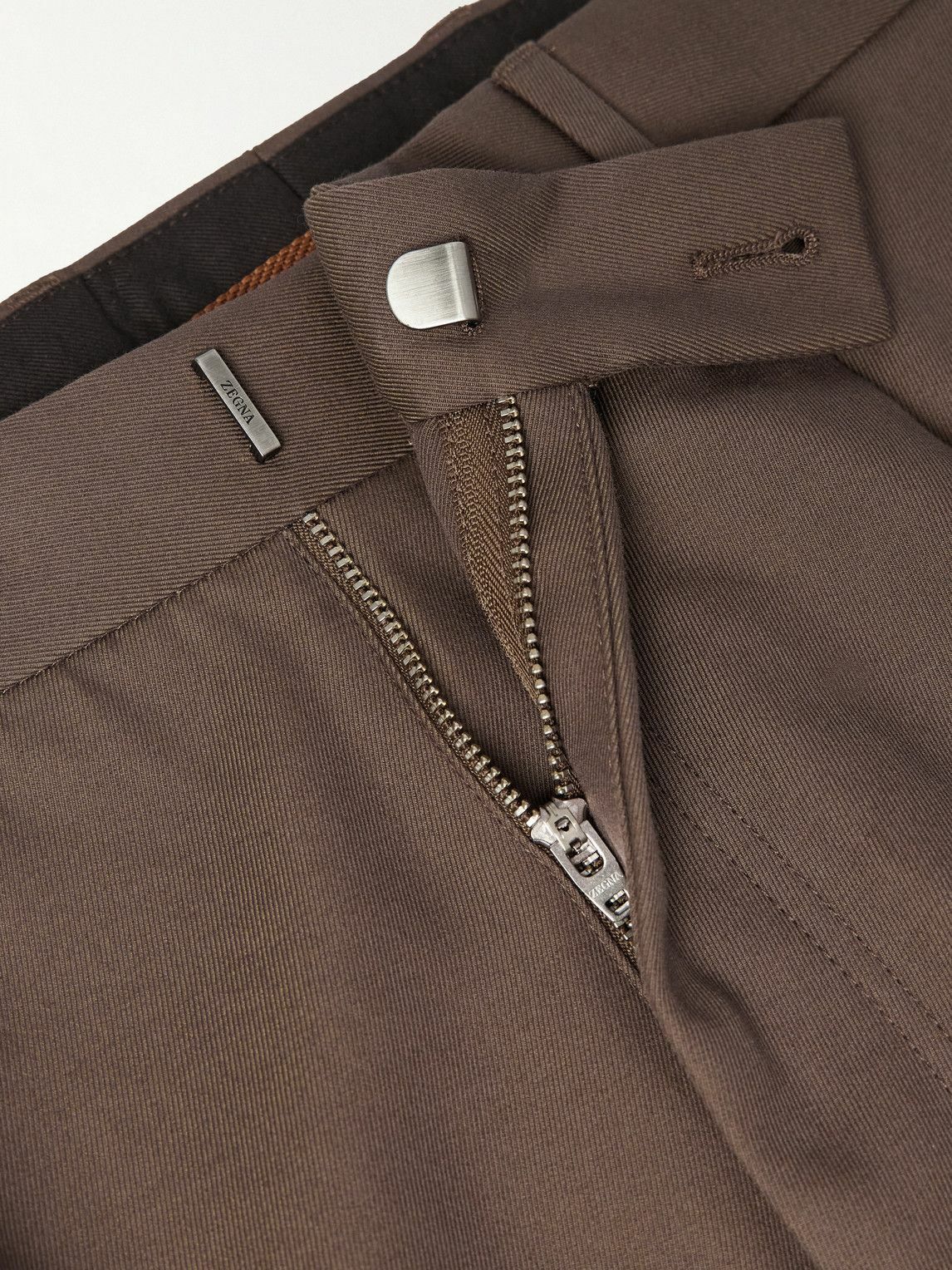 Zegna - Straight-Leg Cotton and Wool-Blend Trousers - Brown