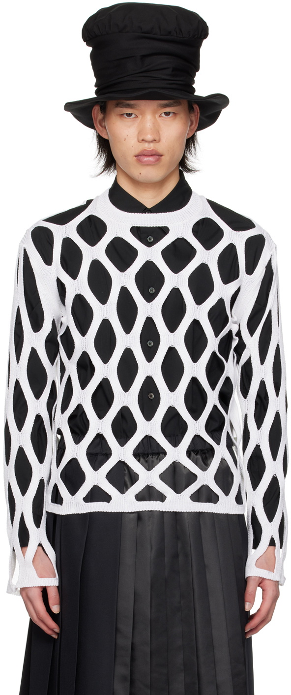 Black Comme des Garçons White Cutout Sweater