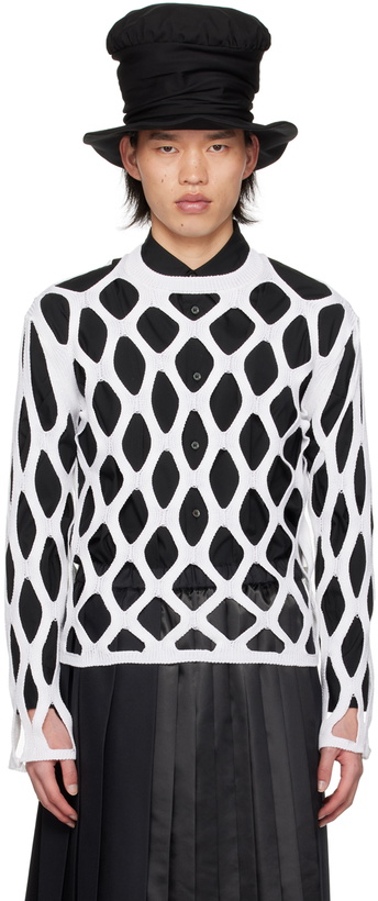 Photo: Black Comme des Garçons White Cutout Sweater