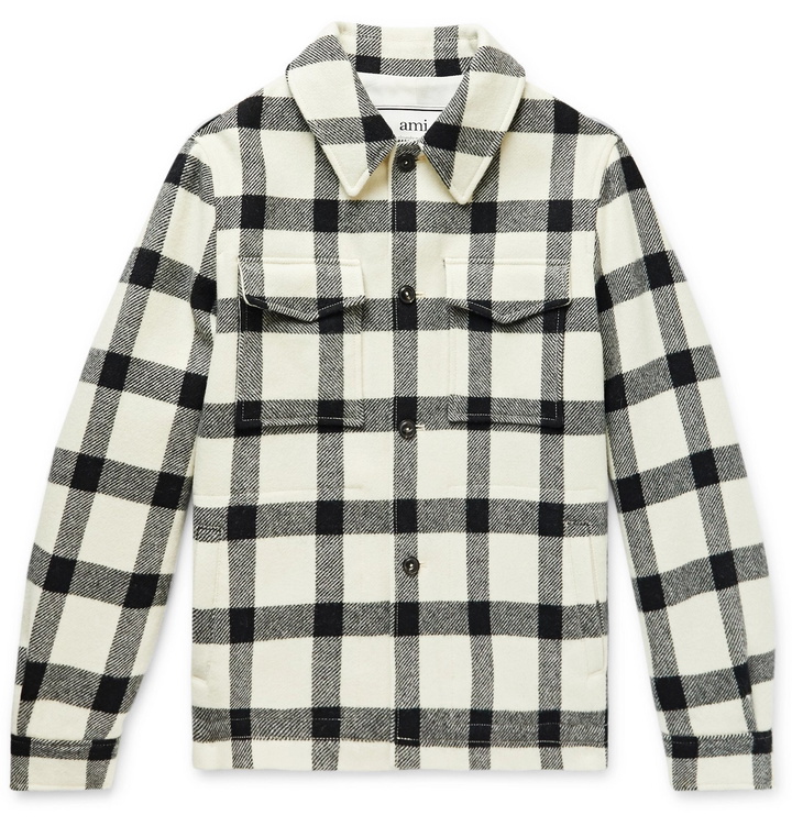 Photo: AMI - Windowpane-Checked Virgin Wool Overshirt - Neutrals