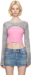 GUESS USA Gray Crop Long Sleeve T-Shirt