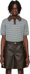 System Gray Striped Knitted Polo
