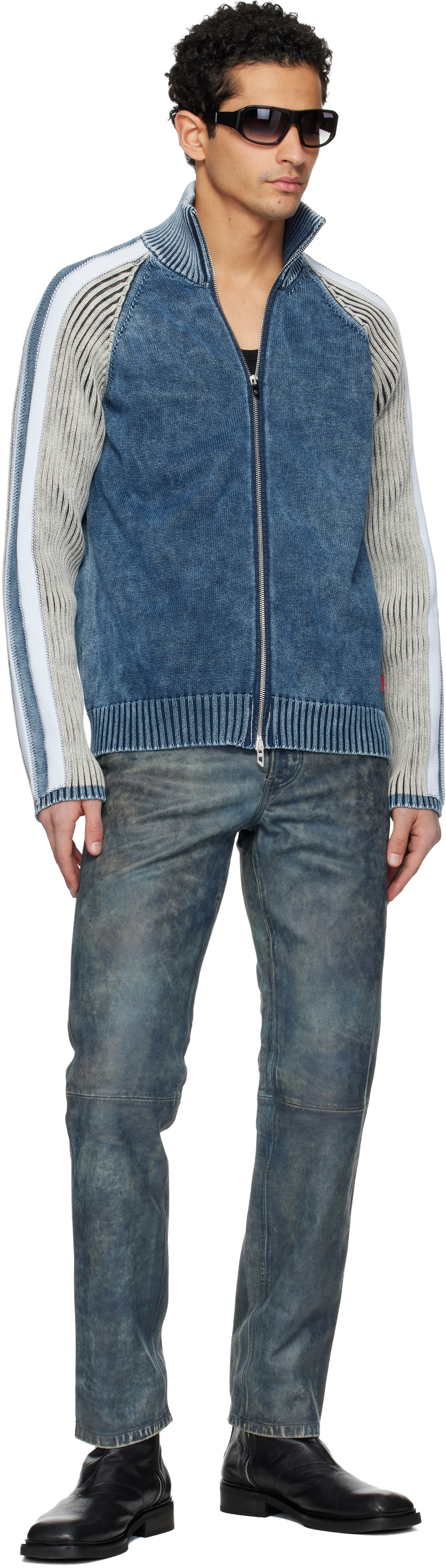 Diesel Blue P-Vyll-Qmbw Leather Pants