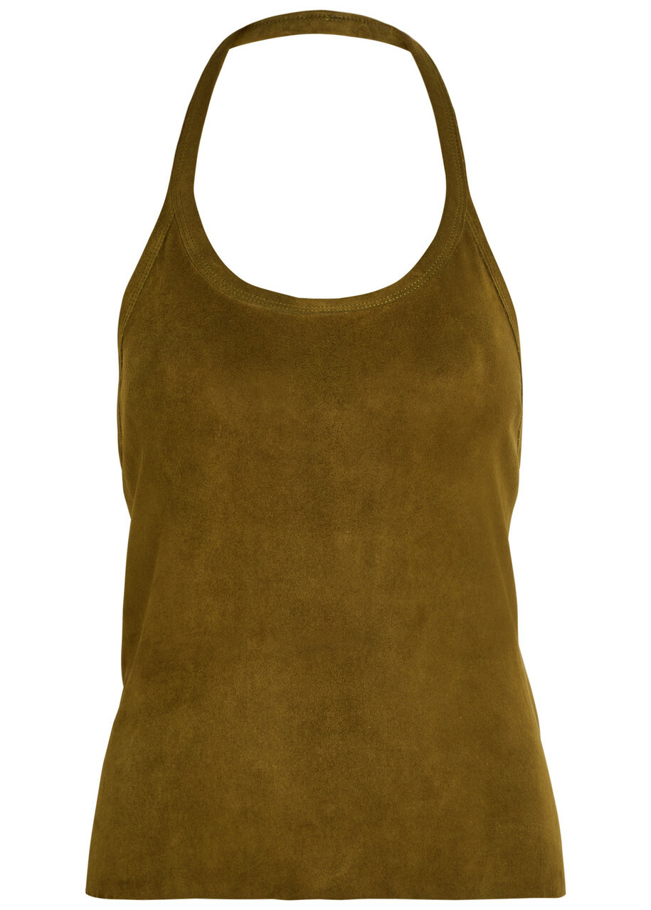 Stouls Cherry Halterneck Stretch-suede top Bronze