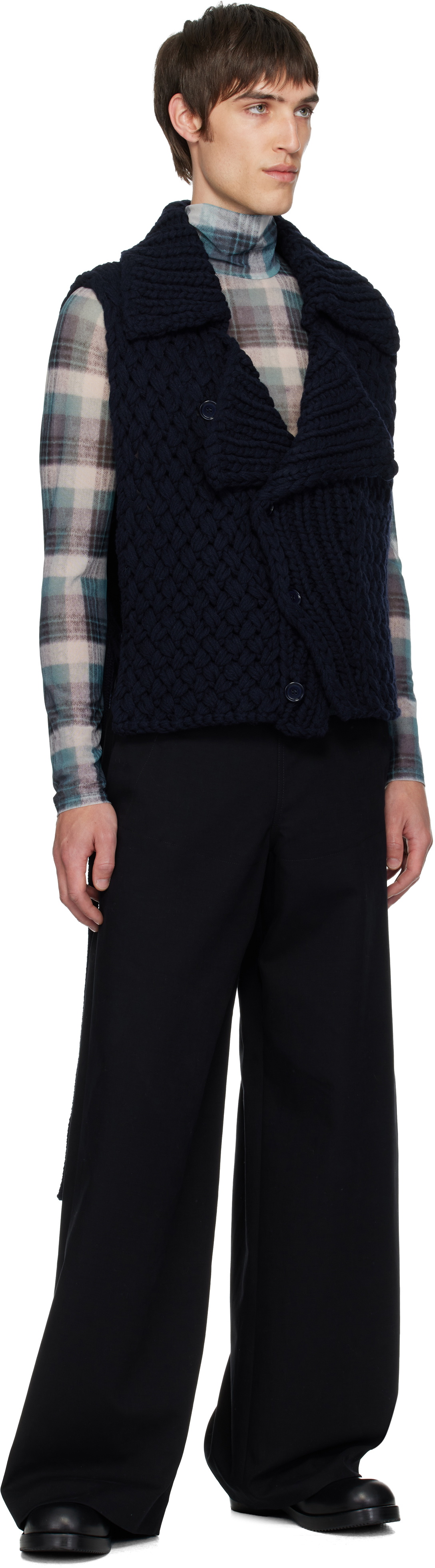 Dries Van Noten Navy Merino Wool Vest