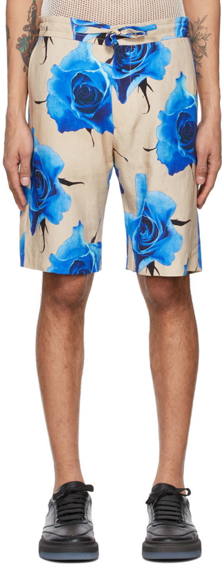 Photo: Paul Smith Blue & Beige Linen Monarch Rose Shorts