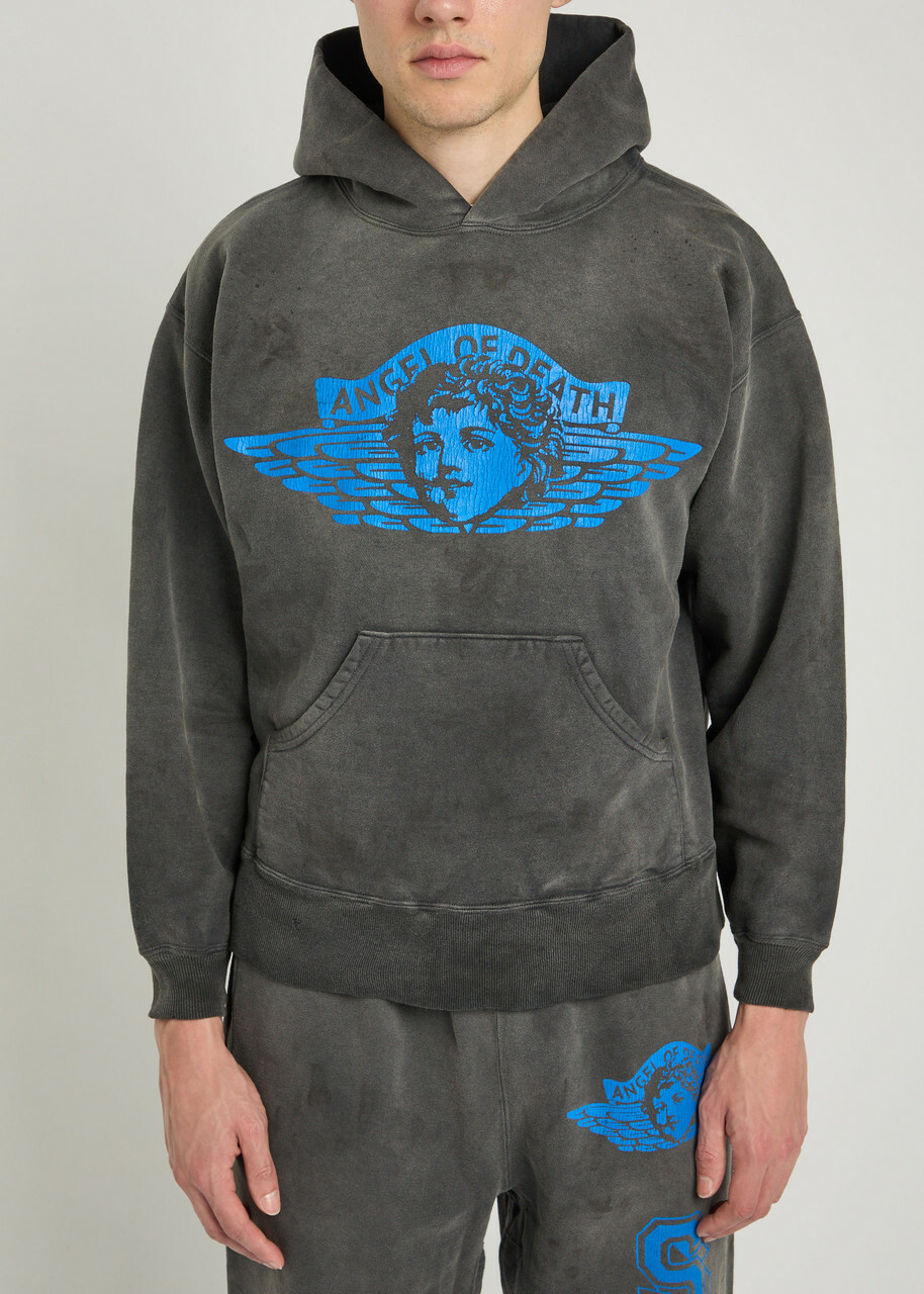 Saint Mxxxxxx Angel of Death Printed Hooded Cotton Sweatshirt Black