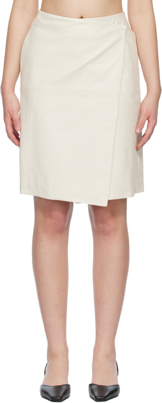 Photo: Loulou de Saison Off-White GORA Ostrich-Effect Wrap Leather Midi Skirt
