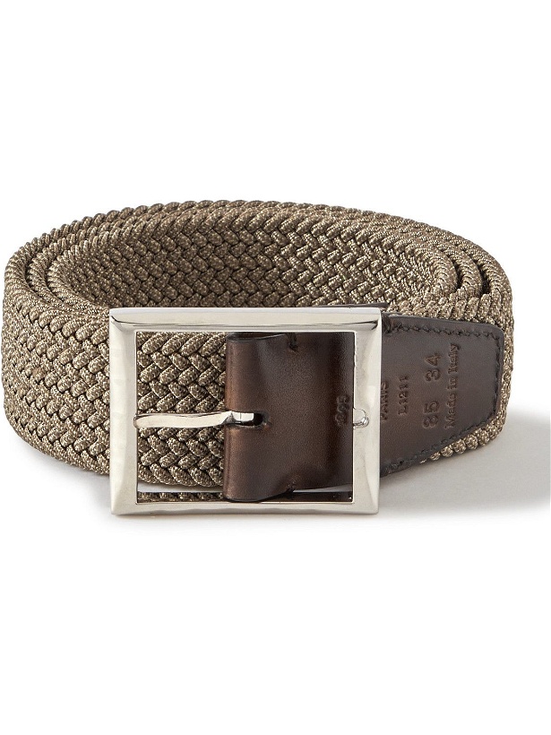 Photo: Berluti - 3.5cm Leather-Trimmed Woven Elastic Belt - Neutrals