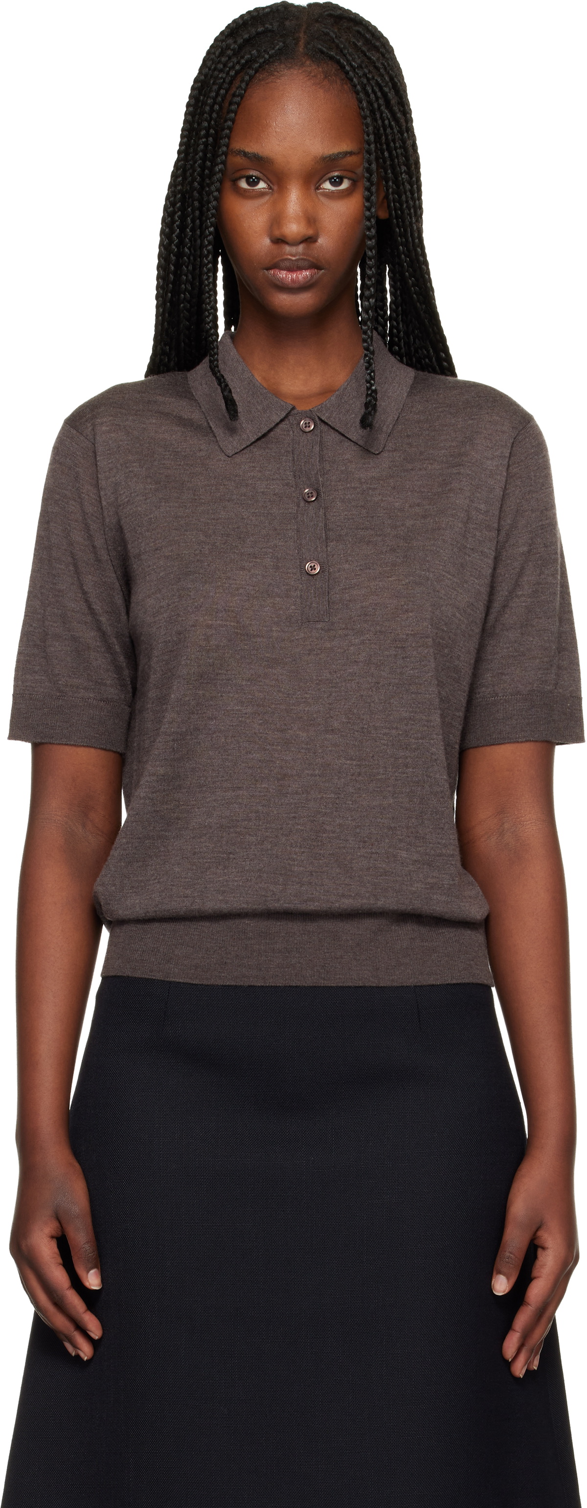 Loulou de Saison Brown Migo Fluid Cashmere Polo