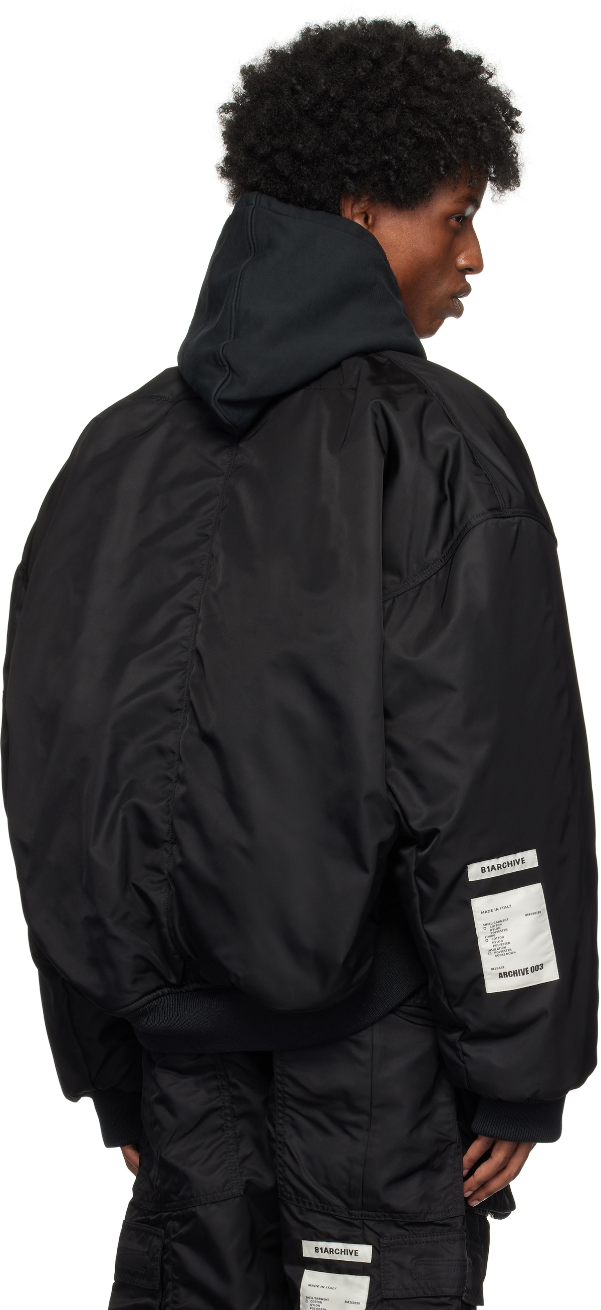 B1ARCHIVE Black Cropped Oversized Bomber Jacket B1ARCHIVE