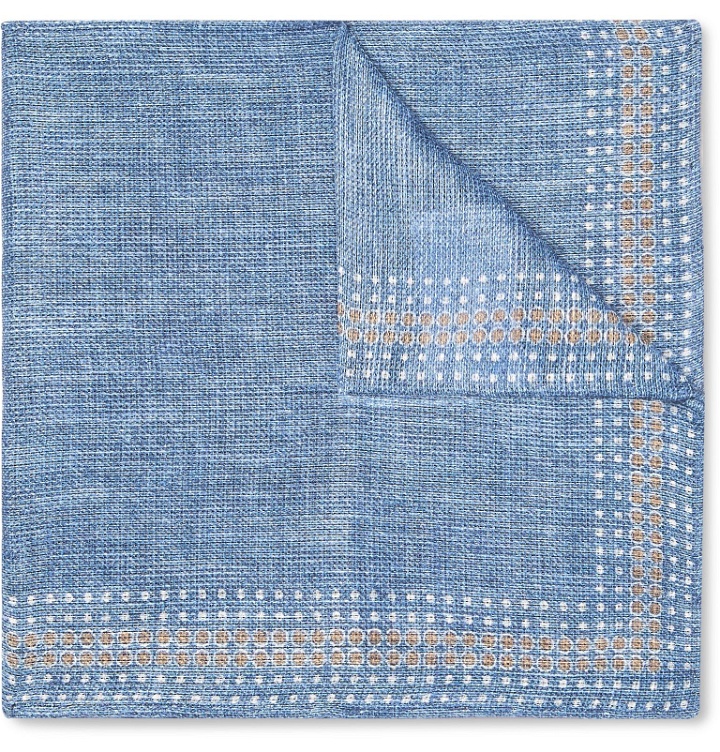 Photo: Brunello Cucinelli - Polka-Dot Linen and Cotton-Blend Pocket Square - Blue