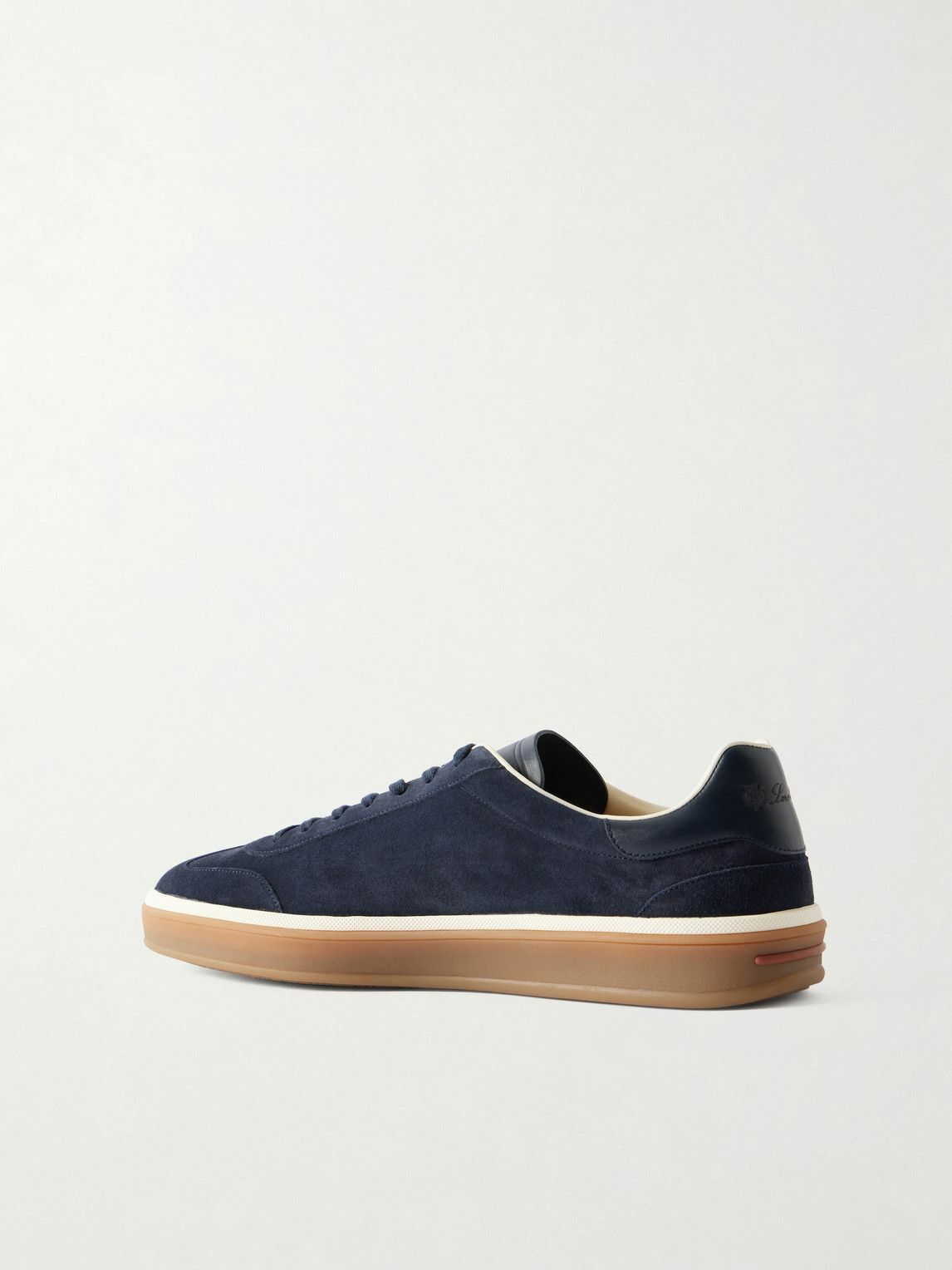 Loro Piana - Tennis Walk Leather-Trimmed Suede Sneakers - Blue